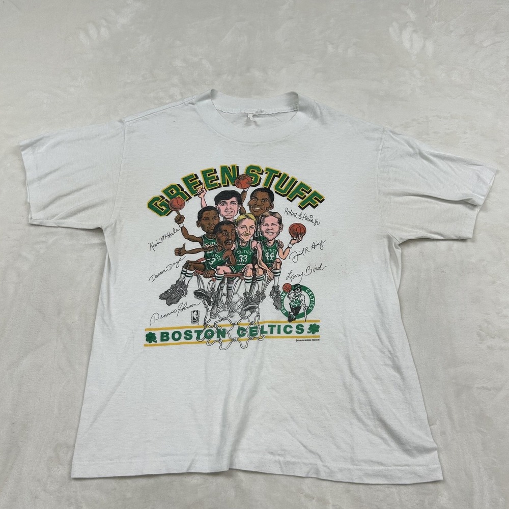 Salem Screen Printers Boston Celtics T-Shirt Mens M White Green Stuff Vintage